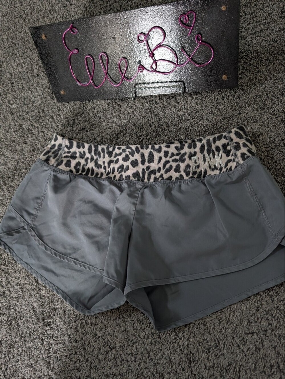USED CONDITION VS Pink Gray Athletic Shorts with Leopard Waistband XS